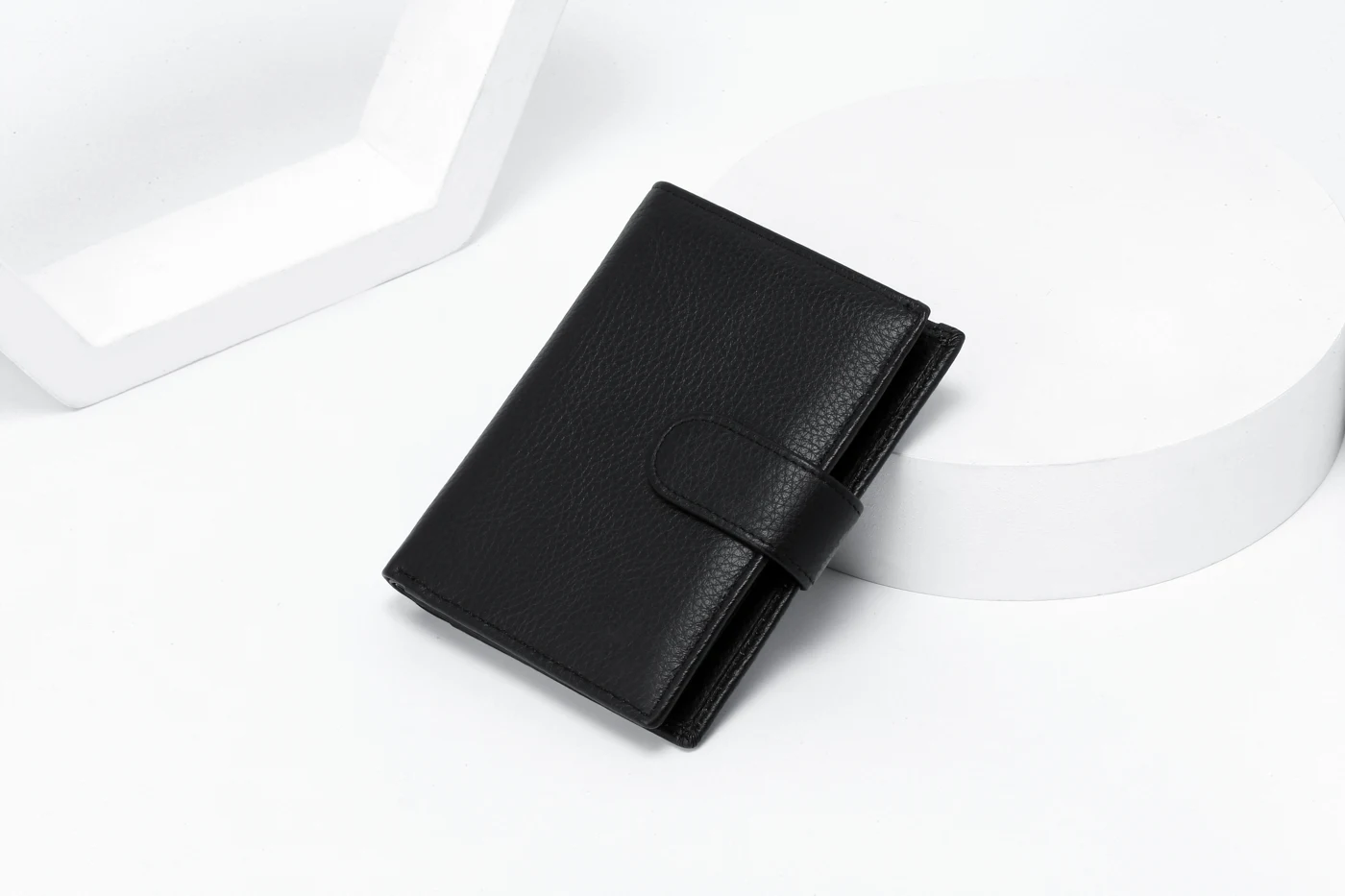 Black strap-close wallet